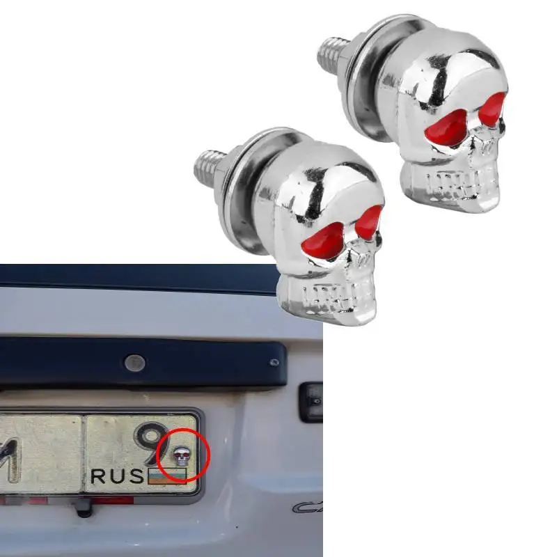 Skull License Plate Frame Bolts Nuts Car Skull Style Antirust Copper Core Car Wheel Tyre Valve Caps 2Pcs For 6mm Bolts