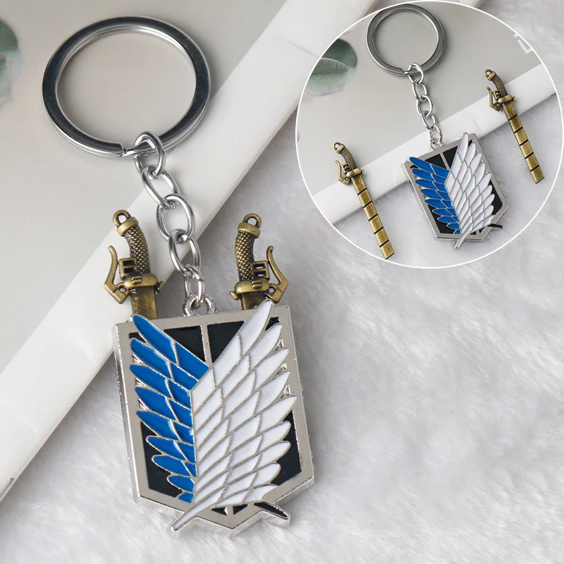 Cartoon keychain cartoon keychain anime Attack On The Giant Investigation Corps logo car bag pendant accessories toys gifts