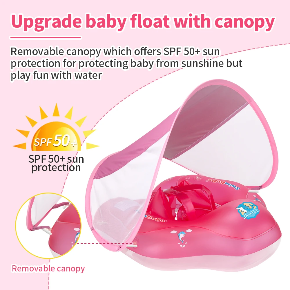 Swimbobo Baby Swimming Float With Canopy Inflatable Infant Floating Ring Kids Swim Pool Accessories Circle Bathing Summer Toys 2