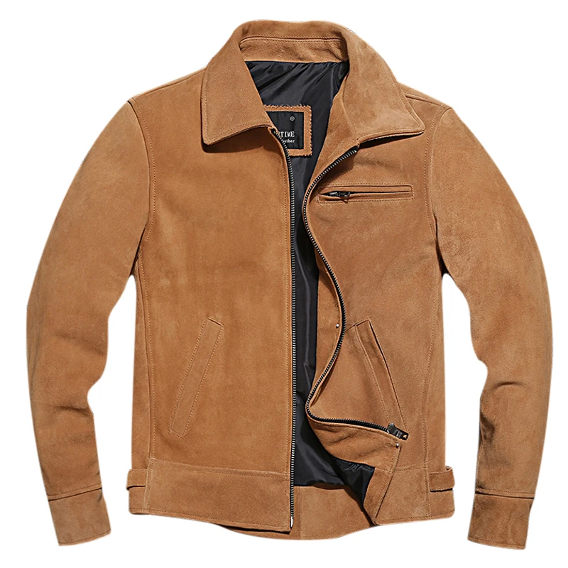 

Men's Short Cowhide Suede Genuine Leather Leather Coat Men's Slim Lapel Casual Jacket