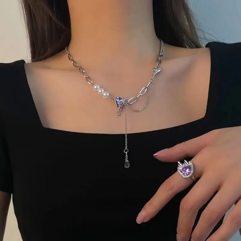 

Splicing Tassels Necklace Chain Hip Hop Women Necklaces Jewelry Unisex Pendant Silver Color European Stainless Steel Collares