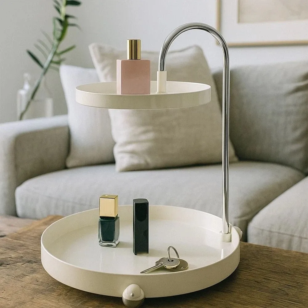 Acrylic Makeup Organizer Tray Double Layer Spinning Holder Display Rack Large Capacity Decorative Vanity Organizer