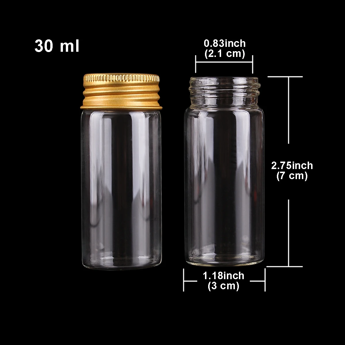 24 pieces 30ml 30*70mm Glass Bottles with Golden Aluminum Lids Glass Jars Glass Vials for Wedding Crafts Gift 2