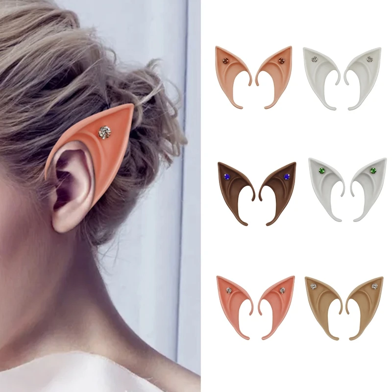 Anime Cosplay Props Anime Cosplay Accessories Elf Ears Rhinestone Decor Cosplay Halloween Latex Elf Ears Soft Harmless False Props Fairy Angel Dress Up