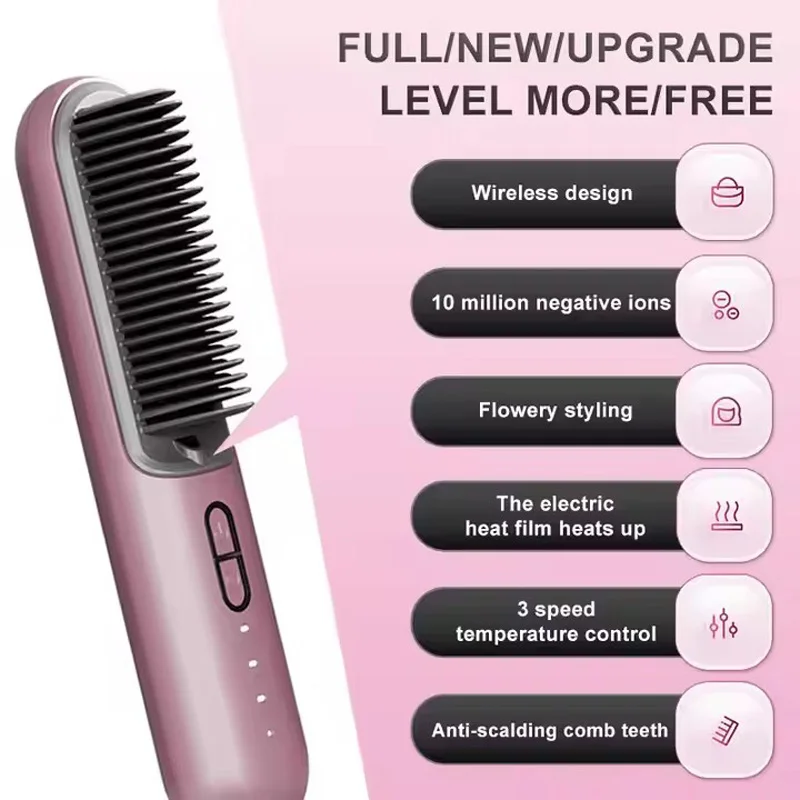 Professional Travel Electric Hairdressing Brushes Mini Wireless Comb Hair Straighteners Smoothing Brush Styling Tool