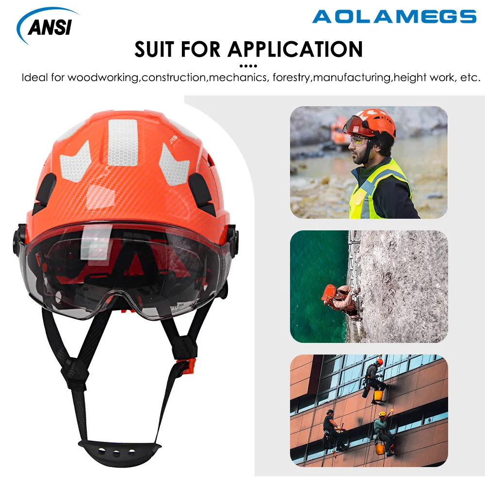 CE Bright Color Carbon Fiber Safety Helmet w/ Double Goggles ABS Protective Equipment Helmets Engineer Construction Hard Hat