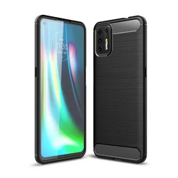 Luxury Calfskin Leather ShockProof Hard Back Cover Case for Motorola Moto G9 Plus (Black)