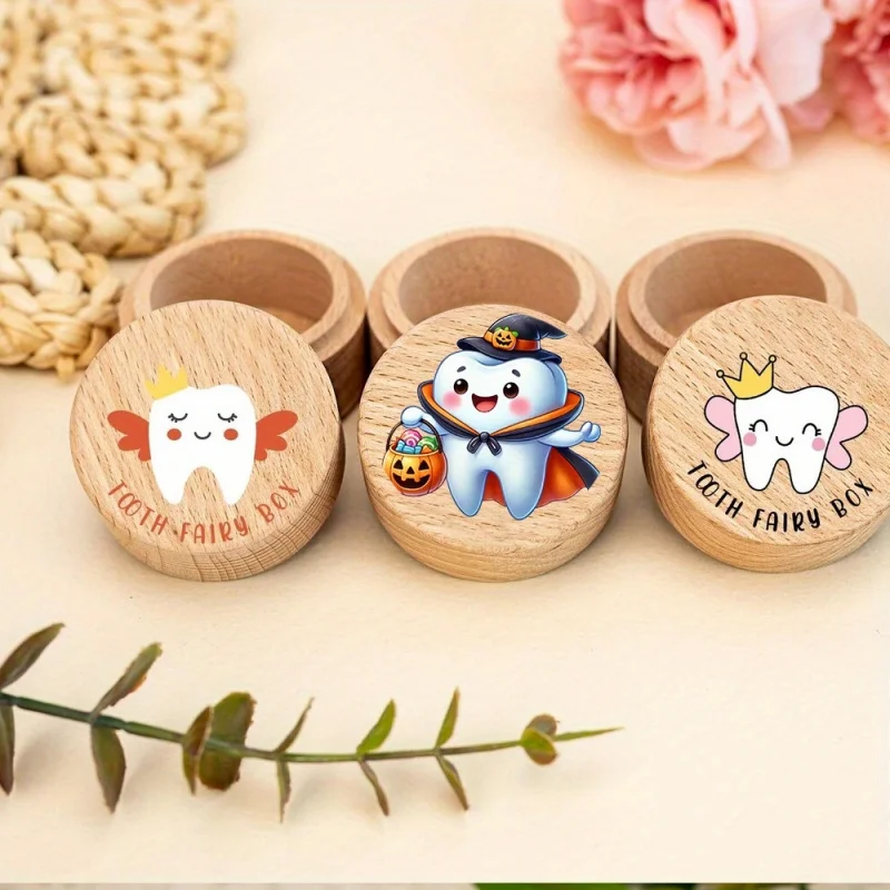 치아요정과 탯줄 보관함, 나무 원형 보관함, 치아 보관함, 기념품 선물 (베이비 샤워용)