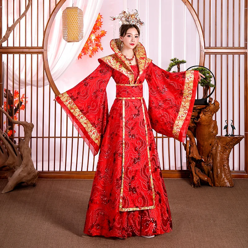 Ancient Hanfu Costume Female Imperial Royal Princess Wedding Dress Opera  Dress Queen Robe Yang Guifei Red Yellow Garment - AliExpress 200000532