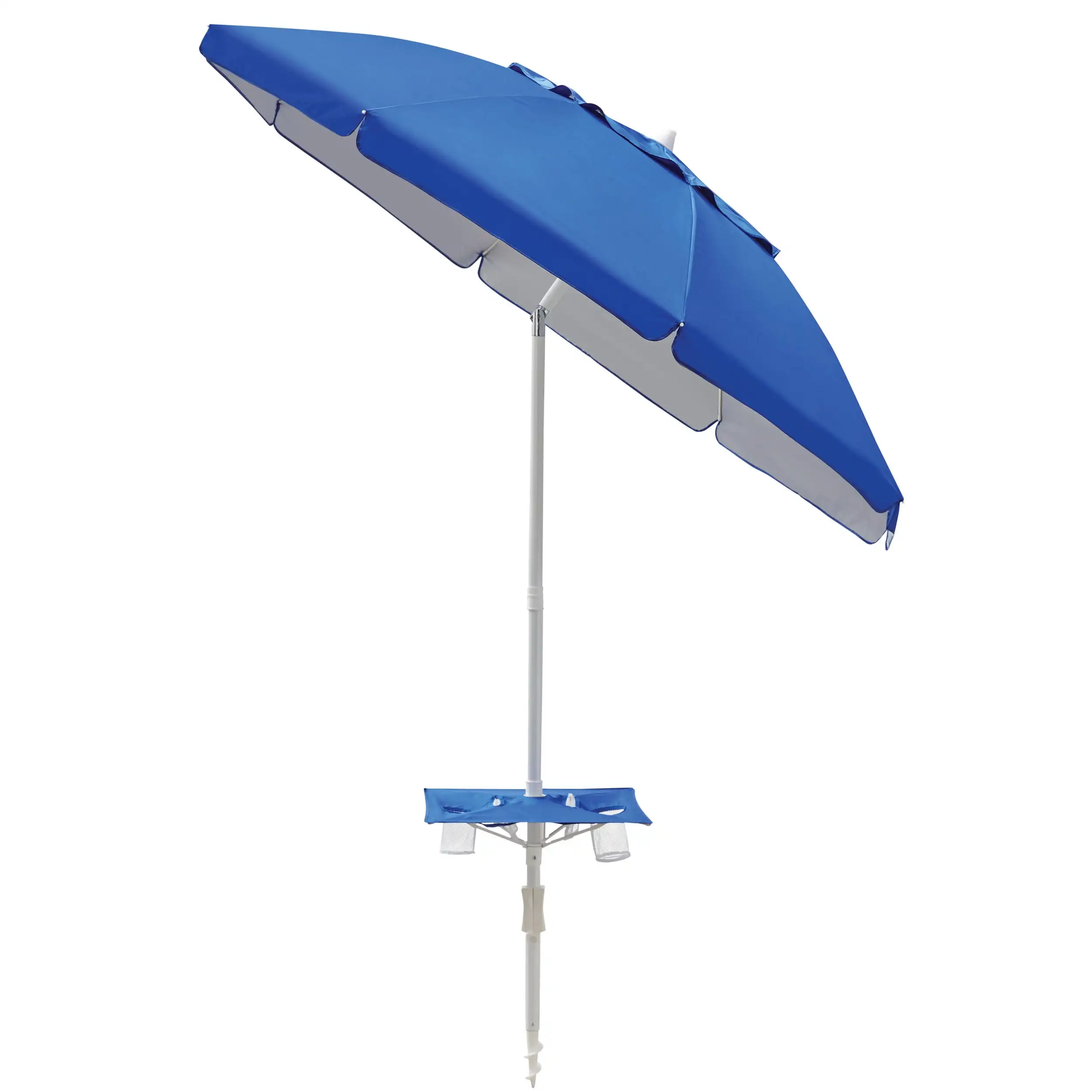

Mainstays 7 Feet Vented Beach Umbrella with Table, w/Tilt and Built-in Sand Anchor, Blue