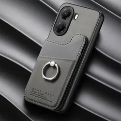 Luxury Leather RFID Card Ring Back Panel Case - Premium Protective Cover for Poco X8 Pro Max (GRAY)