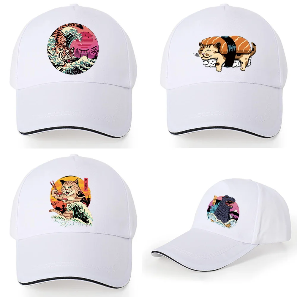 

Japan Cat Printing Summer Baseball Cap White Wild Hip-hop Hat Hipster Must-have Peaked Cotton Cap Dad Men Casual Outdoor Sun Hat