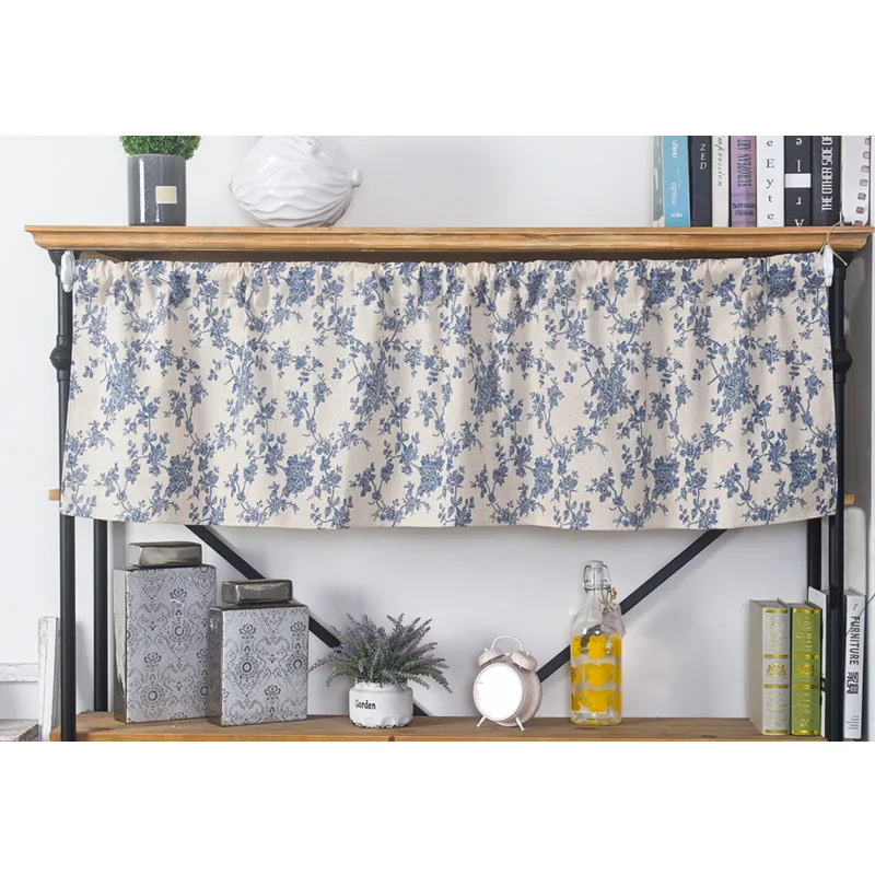 Window Curtain Valance Rod Pocket American Rustic Korean Living Room Bedroom Vintage Floral Print Cotton Linen Blackout Curtains window curtains tie valance curtain