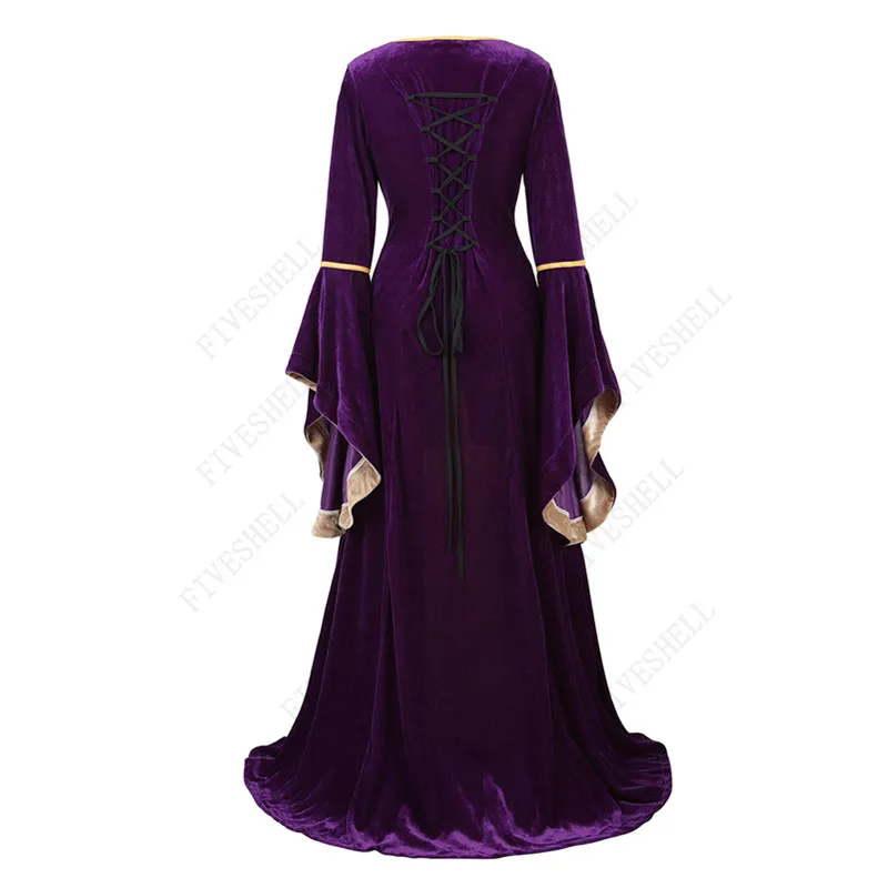 5XL Womens Deluxe Velvet Renaissance Irish Dress Medieval Victorian Costume Dress Victoria Cosplay Retro Gown Fancy Long Dress