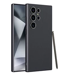 Metallic Lacquer Leather Phone Case - Luxury Matte Protective Cover for Galaxy S26 Ultra (Black)