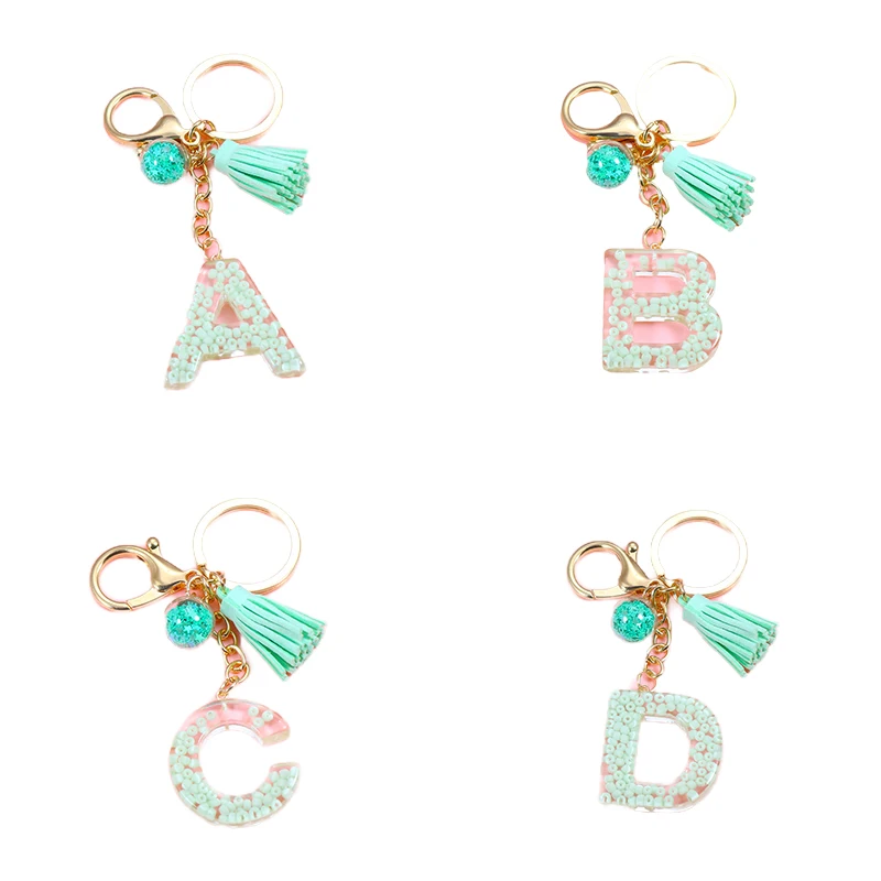 

New Arrival Letter Keychain Acrylic Women Key Chains with Tassel 26 English Initial Handbag Keyring Pendant For Women Gift