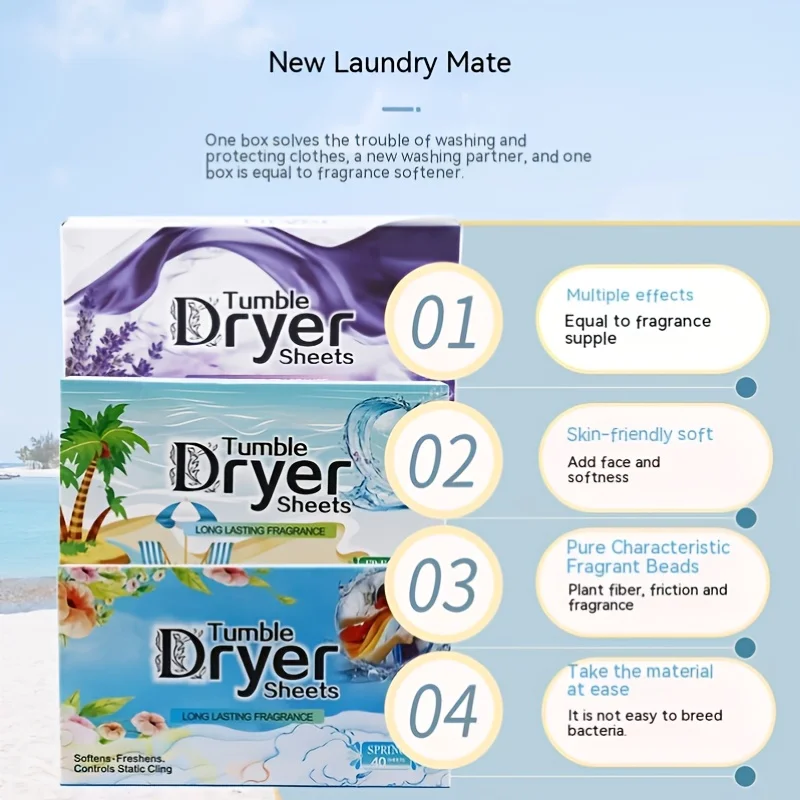 40pcs Fabric Softener Dryer Sheets For dryers Deodorant Aromatherapy Tablets Laundry Companion laundry sheets