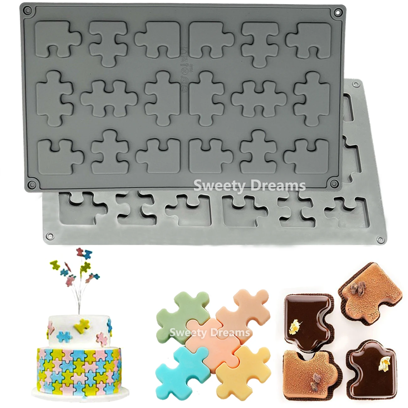 JigsawPuzzleSiliconeChocolateMouldCookieCandyMoldDIYIceCube