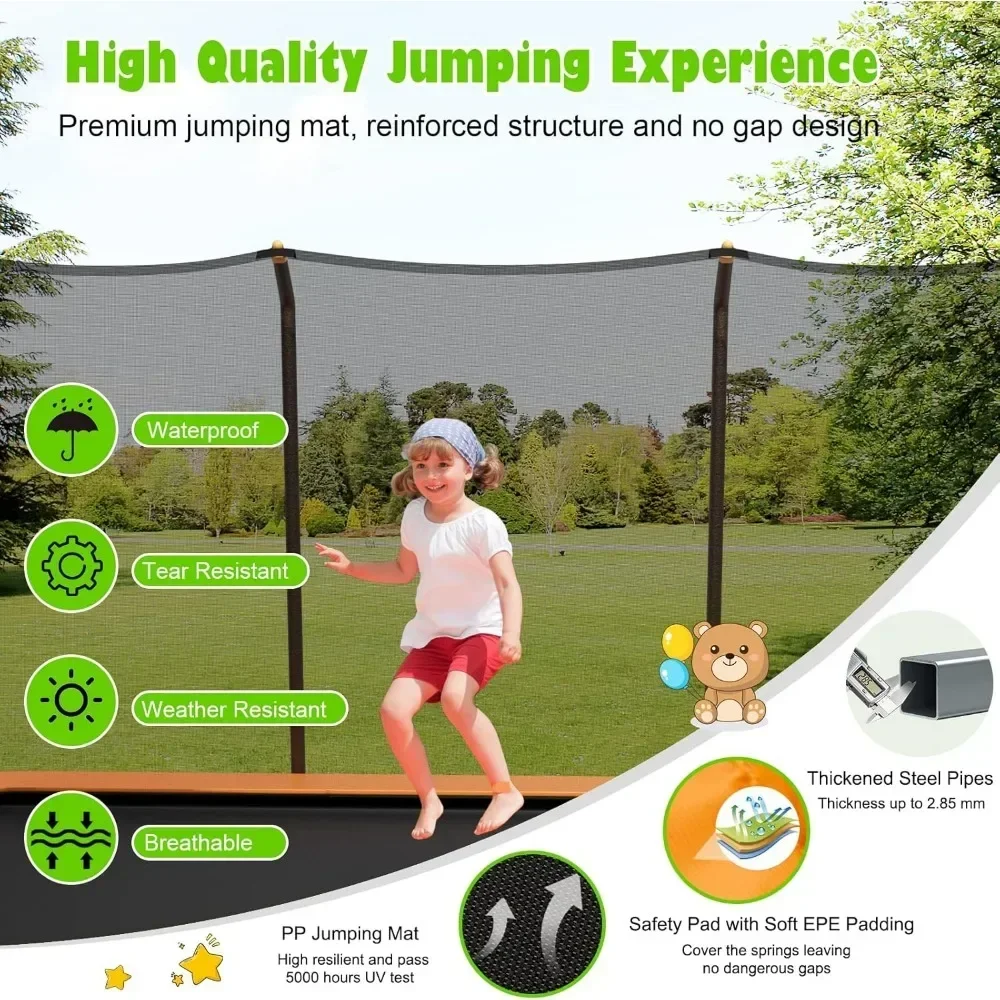 8 FT x 14 FT Rectangular Trampoline with Enclosure, Ladder, Double-Side Galvanized Steel Frame, Outdoor Recreational Trampolines 4