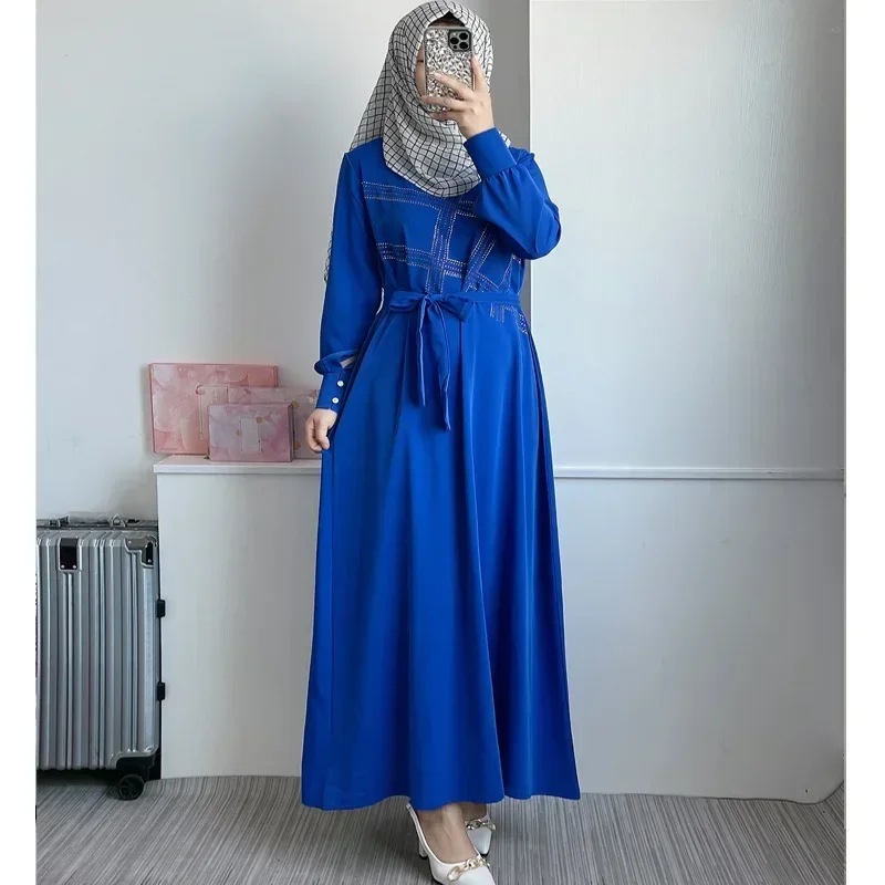 Abaya Muslim Maxi Dress Women With Diamond Arab Dubai Islamic Clothing Robes Autumn New Fashion Loose Casual Muslim Long Dresses