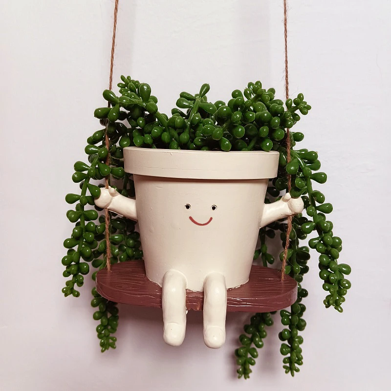 Smiling Face Hanging Planter Resin Flower Pot