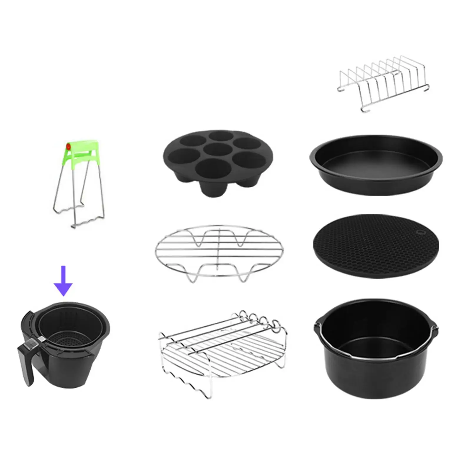 8x Stainless Steel Air Fryer Accessories Set Cake Barrel 7 inch for 3.5-6Qt