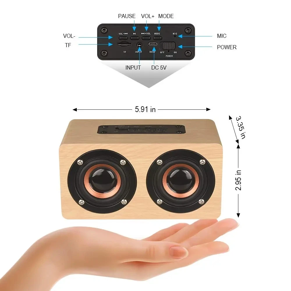 6W Wooden Bluetooth Speaker Portable Stereo HiFi TF Play Hand Free Call AUX Input Super Bass Loudspeaker Dual Subwoofer bluetooth speaker