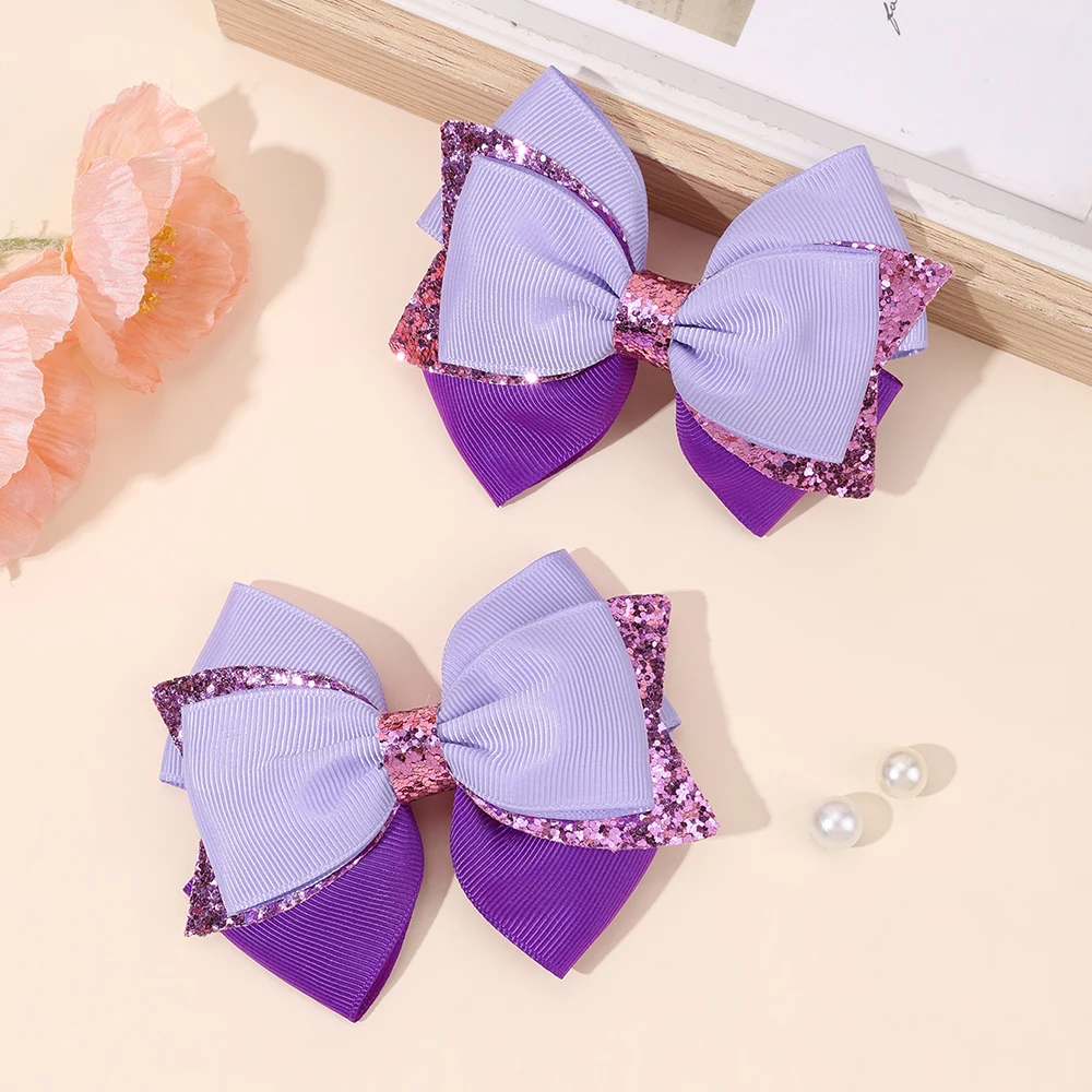 2pcs Sparkling Pink Glitter Bow Hair Clips For Girls Cute Ribbon Bow Hairpins Ideal For Gifts & Casual Attire Hair Accessories