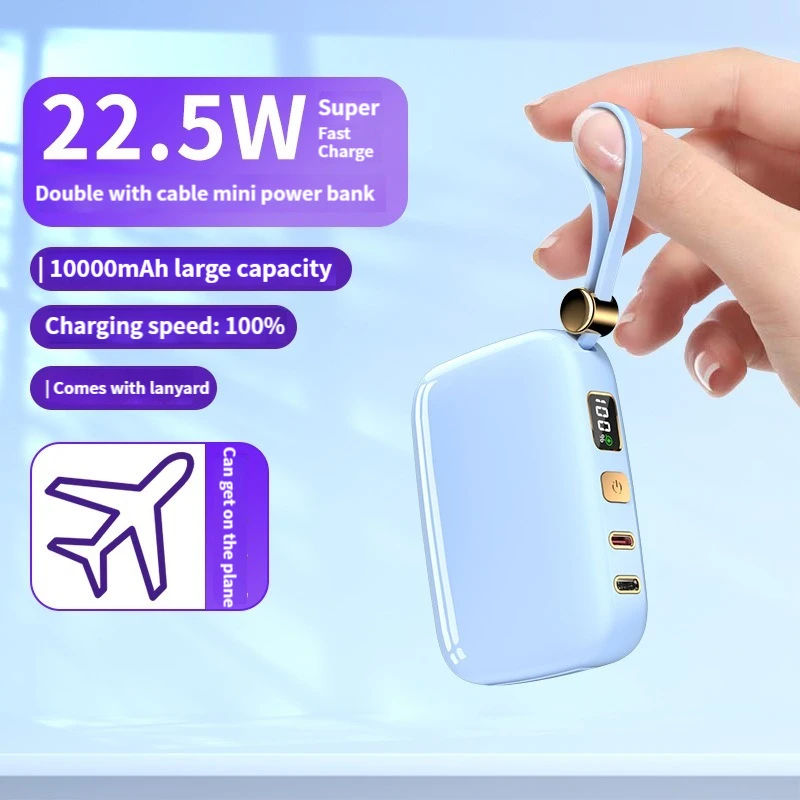 

Mini Power Bank 10000mAh Portable Charger Powerbank With Built-in Cables TypeC Lightening External Battery Auxiliary Battery