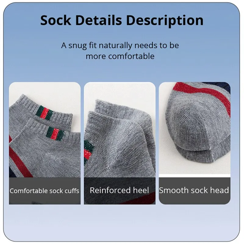 Boat socks 5 pairs mens casual simple sweat absorbing breathable vertical bar parallel bars movement tube