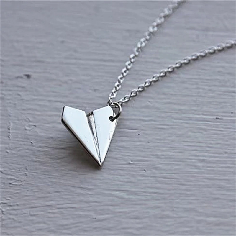 Paper Airplane Necklace Silver Color Chain Boy or Girl Necklace