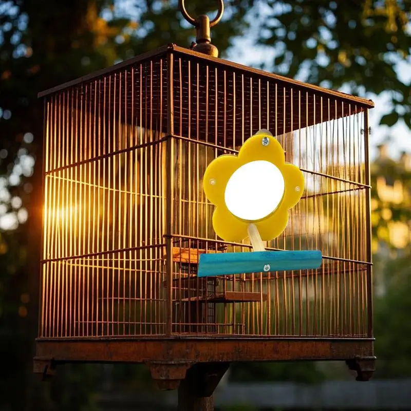 Bird Mirror For Cage Parrot Toys Mirror Cockatiel Perch Chewing Flower Shape Enrichment Stand Pet Supplies Cockatiel Cage 3