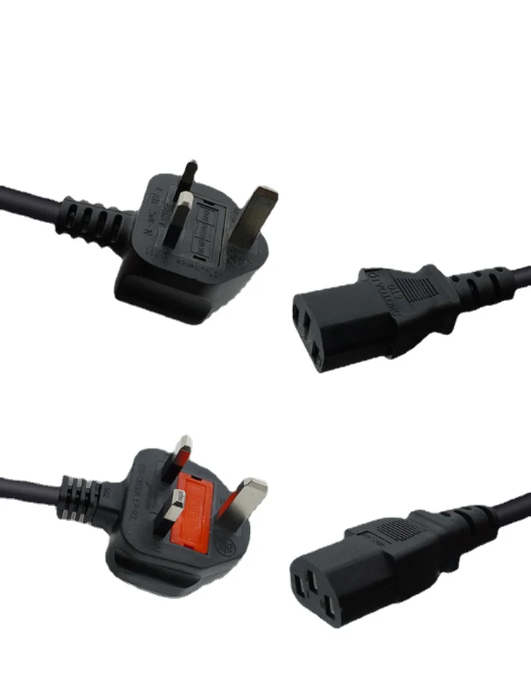 Durable UK Plug Power Cord - 1.8m to 3m Extension Cable with IEC 320 C13 Connector