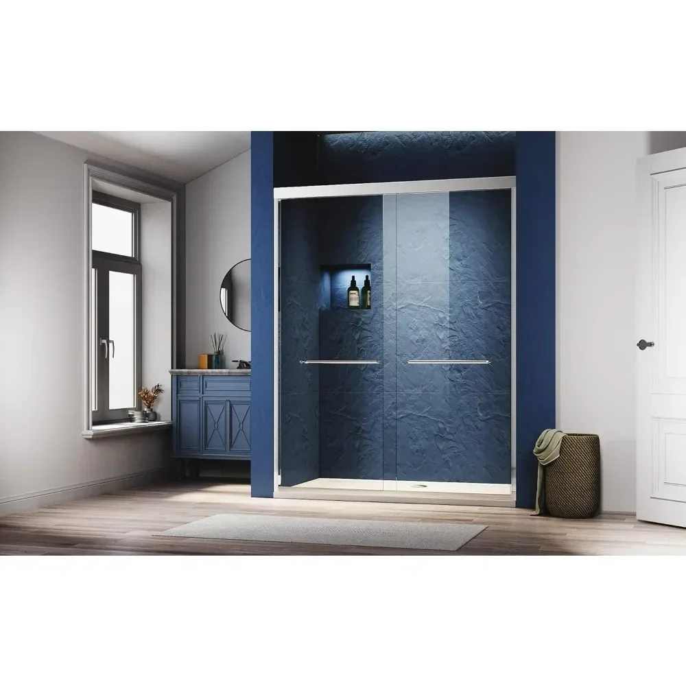 Sliding Glass Shower Door 56-60 in. W x 72 in. H, 304 Stainless Steel Hardware Chrome Semi Frameless Double Shower Door 2