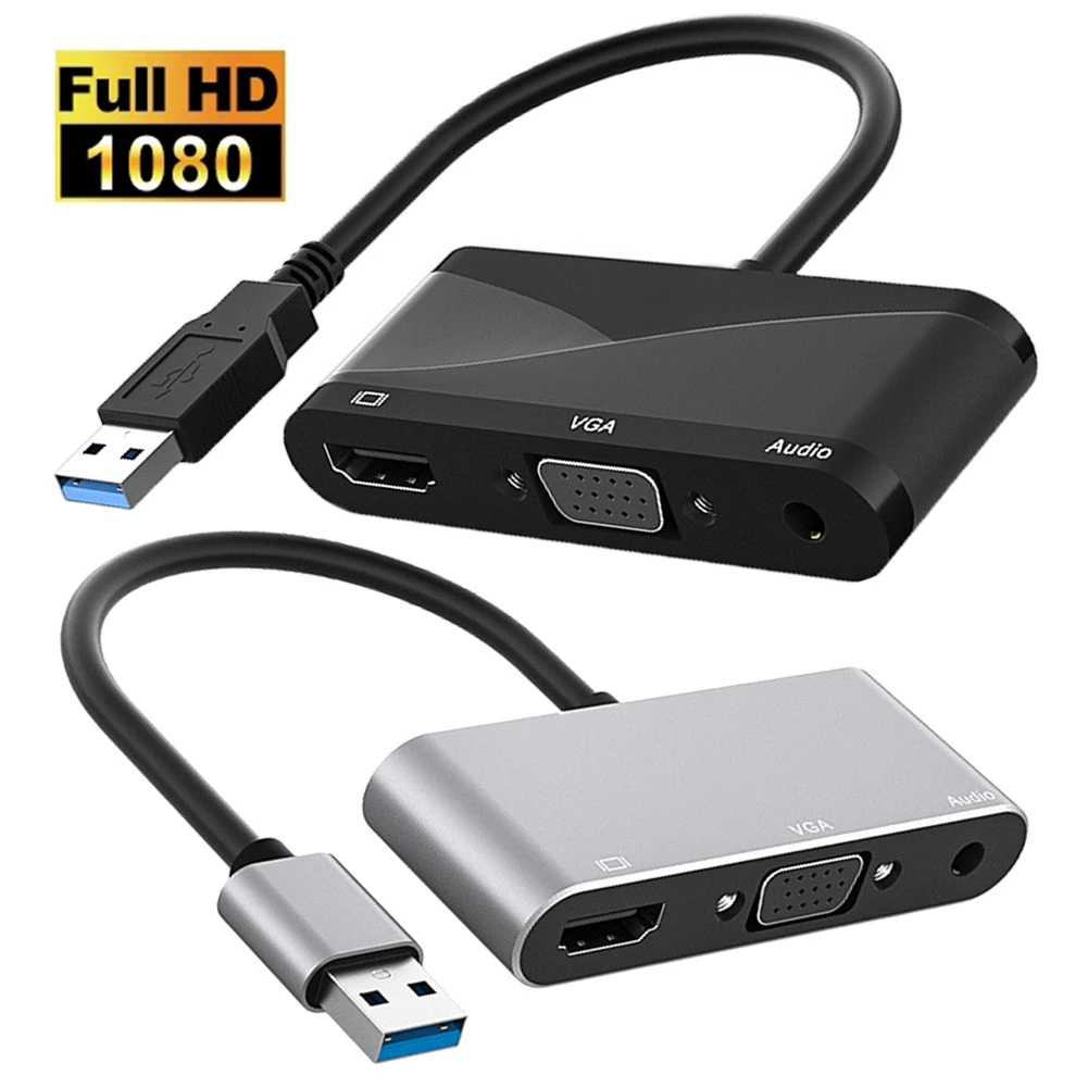 Nku USB To HDMI Compatible/VGA/3.5 Audio Adapter 3In11080P HD Multi