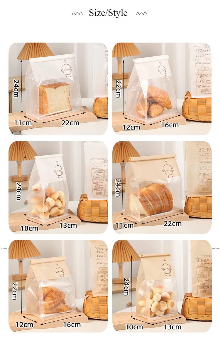 50 Pieces Kraft Paper Roll-Edge Sandwich & Toast Bags with Cartoon Window Print, Fo... - SKU KPTB1215 - UGI Packaging