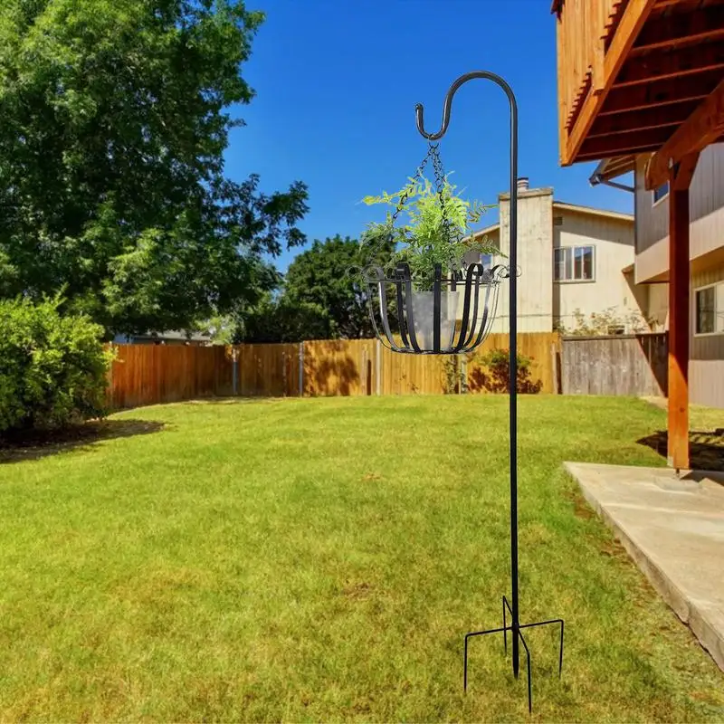 Hot Adjustable Shepherd Crook Hooks Festoon Pole With Base Garden Border Hook For String Lights Flower Ball Plant