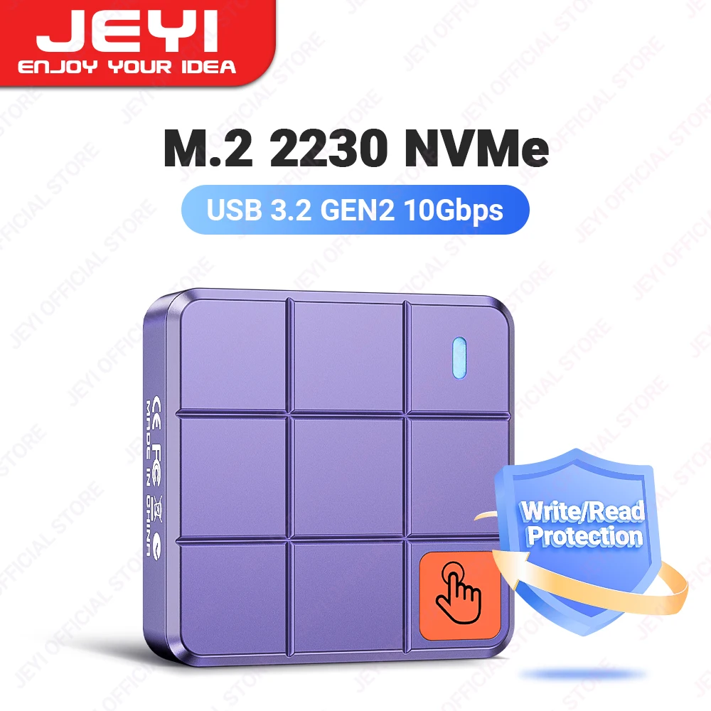 Jeyi-gabinete Nvme com Controle por Toque Usb 3.2 Gen2 10gbps Capa Ssd Pcie Proteção contra Escrita e Leitura Uasp Trim 2230 M.2 Suporte