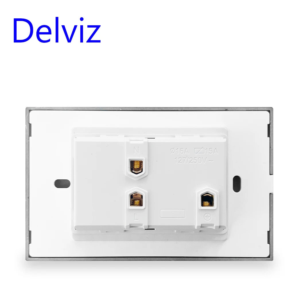 Delviz Thailand Standard Power Outlet, AC 110V~250V,120mm*72mm TougheningCrystal Glass Panel, Thai Electric plug 15A Wall Socket