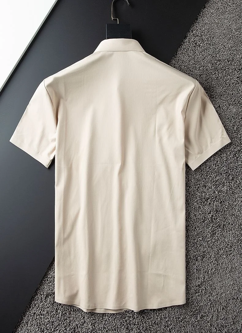 Tanie Letnie koszule z krótkim rękawem tkanina wiskozowa przeciwzmarszczkowy bez żelaza Slim Fit sklep
