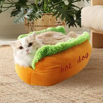 Dog Bed Stuffed Cat Dog Warm Winter Bed Hot Dog Shaped Anti-Slip Base Zippered Sleeping Furniture For Small To Large Dogs For 4
