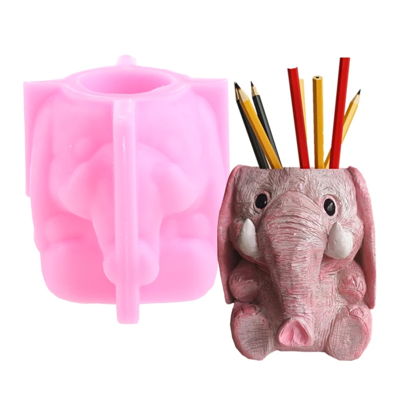 MXME Elephant Flowerpot Pen Holder UV Epoxy Mold Cement Plaster Clay Silicone Mould