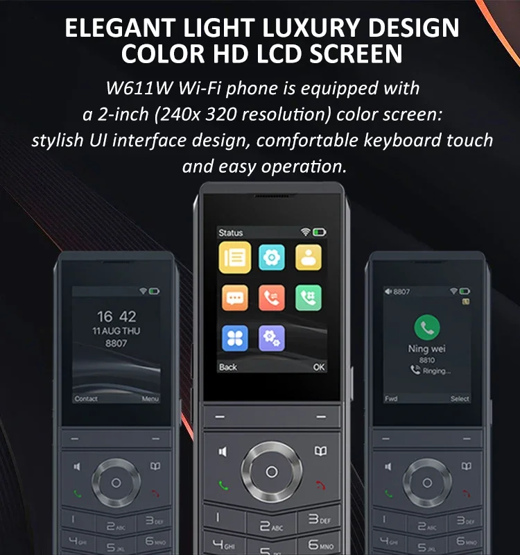 W611W Wireless Portable Wi-Fi Phone Wireless Voip Phone ColorLCD 2SIP Lines Wi-Fi 2.4GHz & 5GHz Wi-Fi6 BT5.0