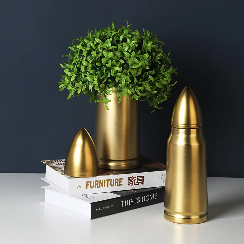 

Креативная ваза с пулями, керамические позолоченные поделки, аксессуары для цветочной композиции из сухих цветов, украшение для гостиной, ваза, украшение