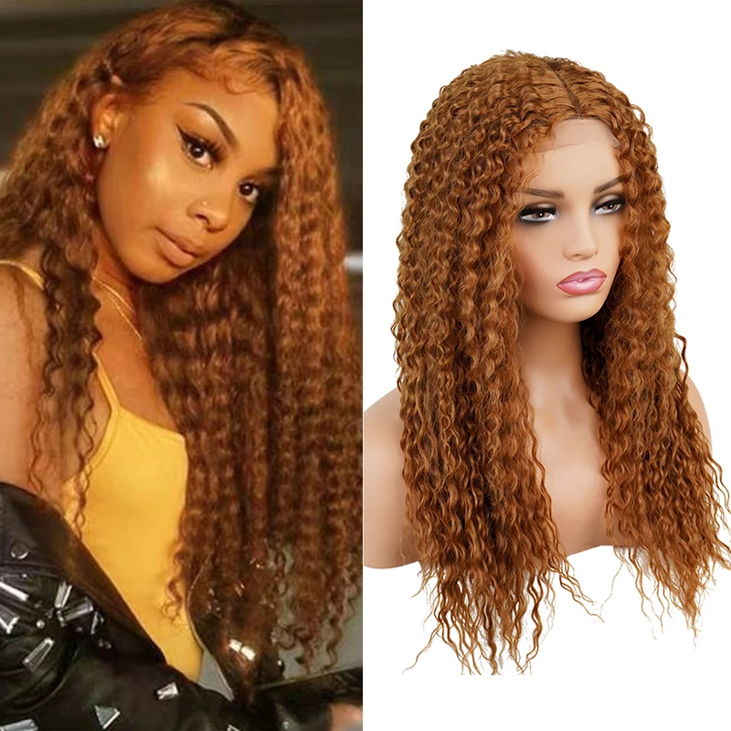 

Deep Wave Honey Blonde Wigs Synthetic Kinky Curly Pre Plucked Natural Hairline Wigs For Black Women Cosplay Daily Christmas Wigs