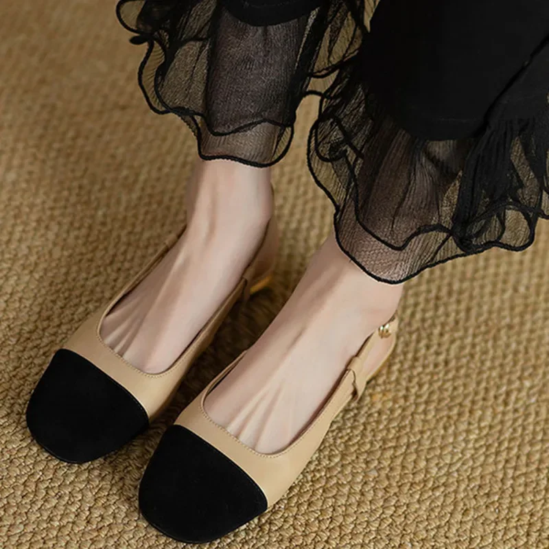 Women Slingback Sandals Retro Bucklr Strap Low Heel Concise Female Shoes Leisure Outdoor
