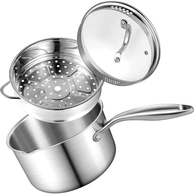 Stainless Steel Saucepan with Tempered Glass Lid, 3 Quart Multipurpose  Cooking Pot, Sauce Pot for Easy Pour with Ergonomic Handle