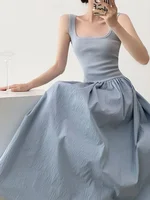 new Summer Patchwork Sleeveless Dress Vintage Female Fashion Casual Holiday Dress For Women Square Neck Long Party Dresses - Image 4