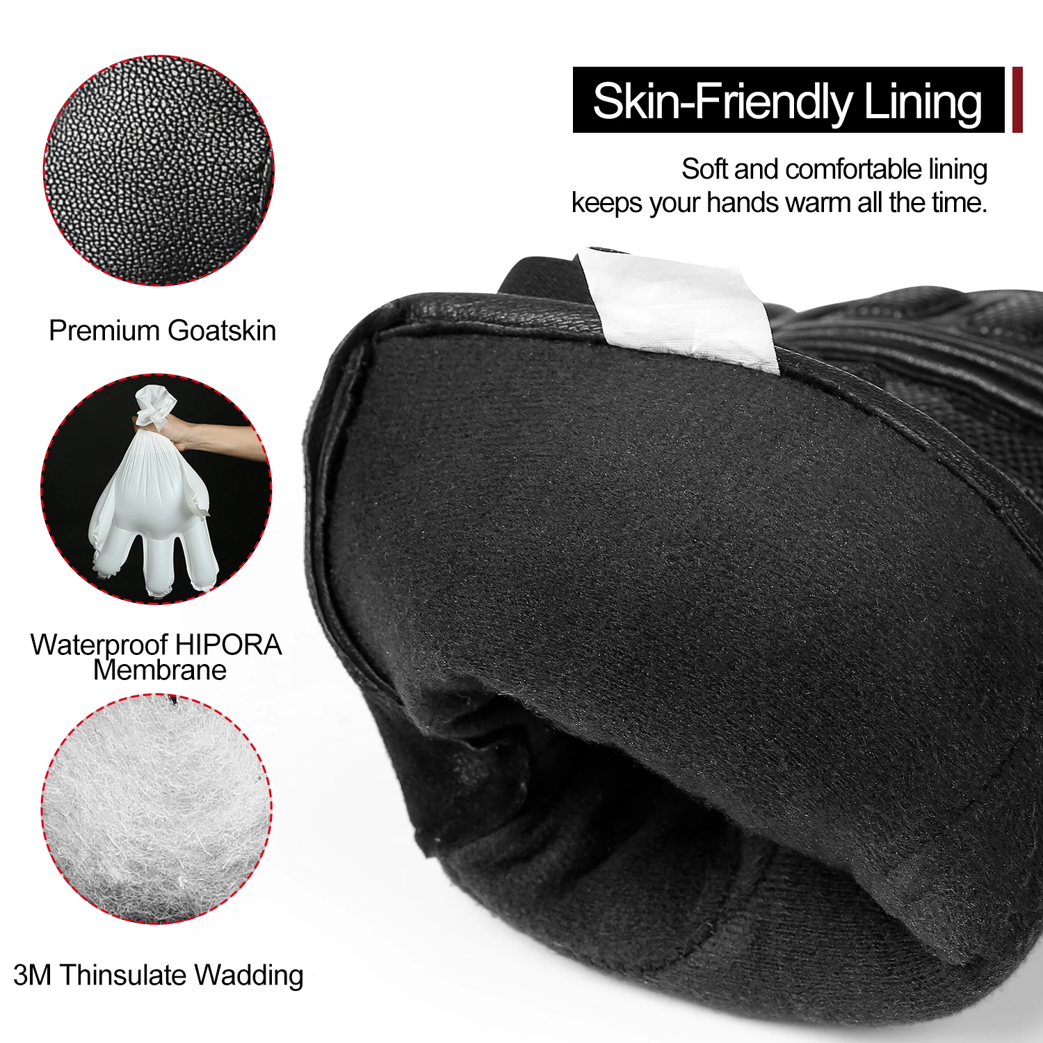 KUTOOK Winter Snowboard Ski Gloves Goat Skin Thermal Skiing Snow Gloves Snowmobile Mitten Outdoor Gloves Waterproof  Accessories 4