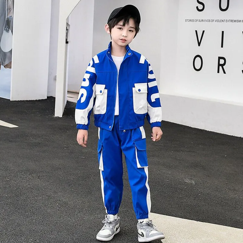 

Boys Suit Coat +Pants Cotton 2Pcs/Sets 2023 Splicing Spring Autumn Thicken Sports Sets Kid Breathable Children Clothing